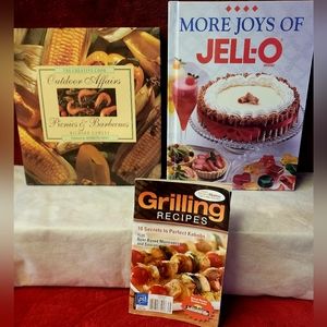 Lot of 3 Cookbooks, More Joys Of Jell-o and Outdoor Affairs  & Grilling Recipes.